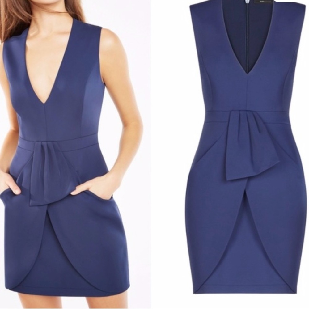 BCBGMaxazria Dark Navy V-Neck Mini Dress